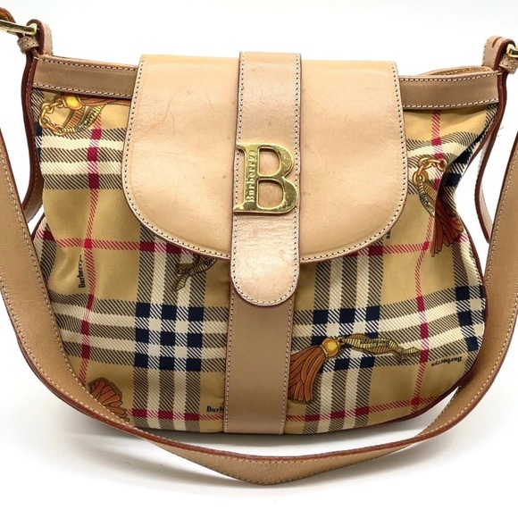 Auth Burberrys Nova Check Pattern Nylon × Leather Beige Shoulder Bag